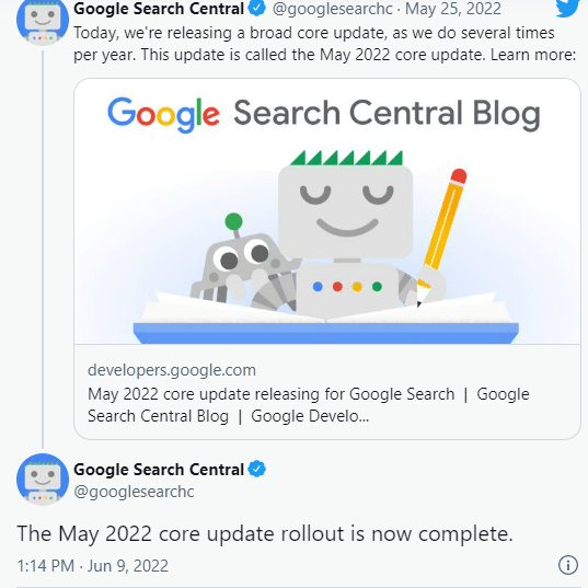 Screenshot of Twitter feed showing Google’s latest announcement