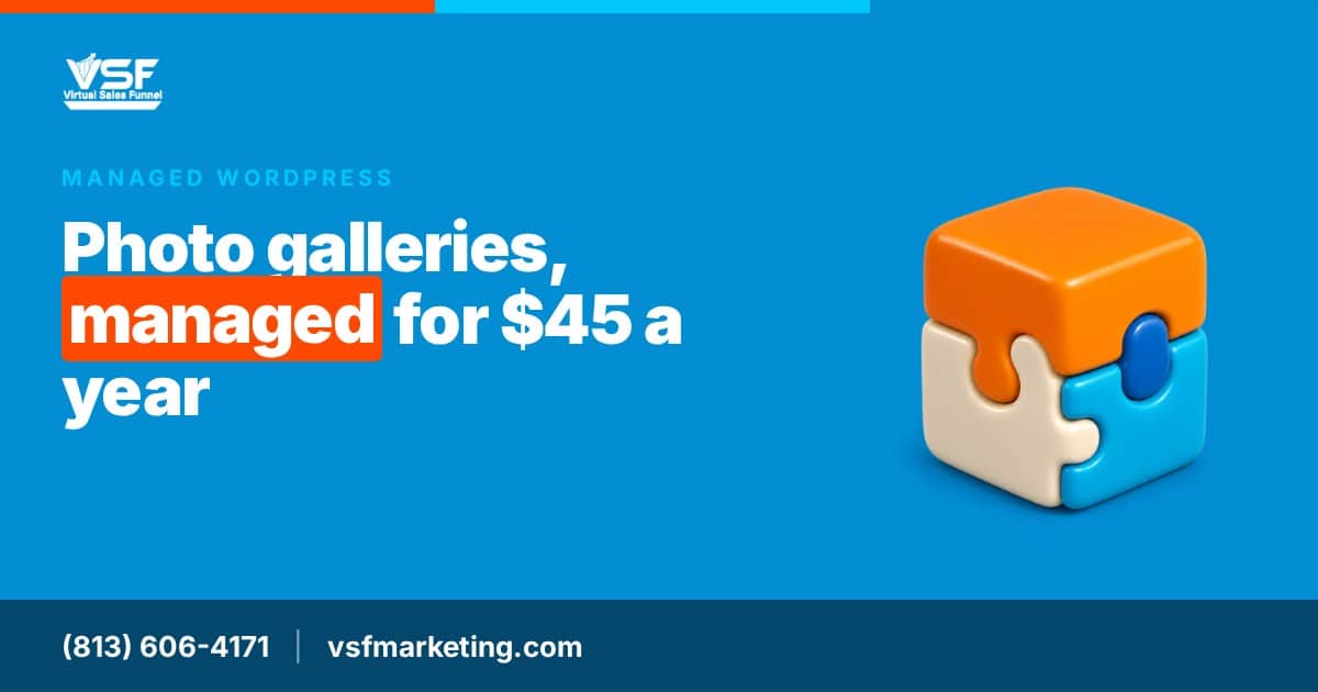 VSF Marketing graphic: managed photo galleries for WordPress