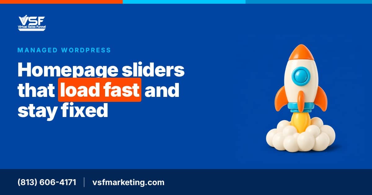 VSF Marketing graphic: managed homepage sliders for WordPress
